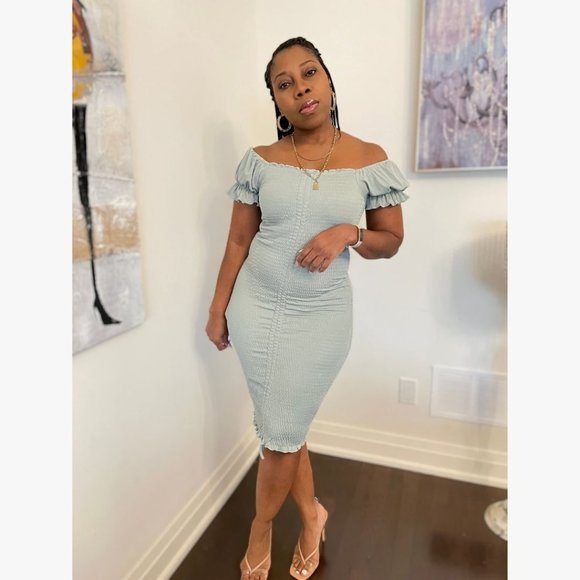 (NWT) Smocked Ruched Dress (Midi or Mini) - Sage - Picture 2 of 7